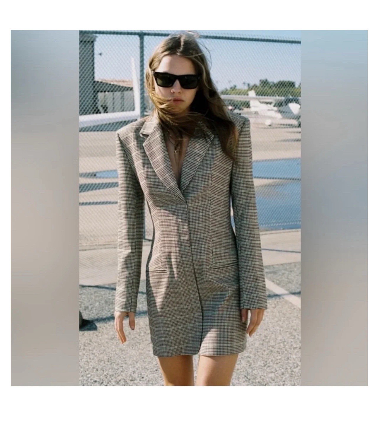 New ZARA Houndstooth Jacket Dress Overcoat Size Zip Lined Women’s M Black Green