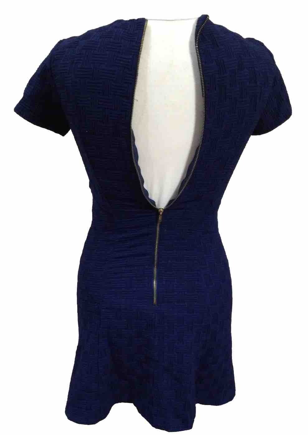 TOP SHOP Navy Blue Geometric Pattern Side Slit Dress U.K. 6