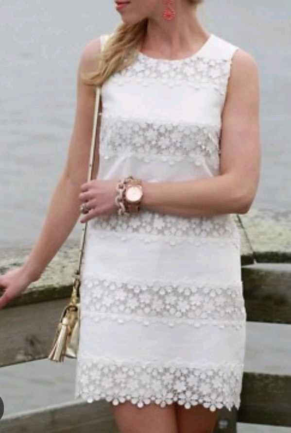 J.Crew NWT Dress 0 Bright White Cotton Piqué Embroidered Lace Trim Mini Shift