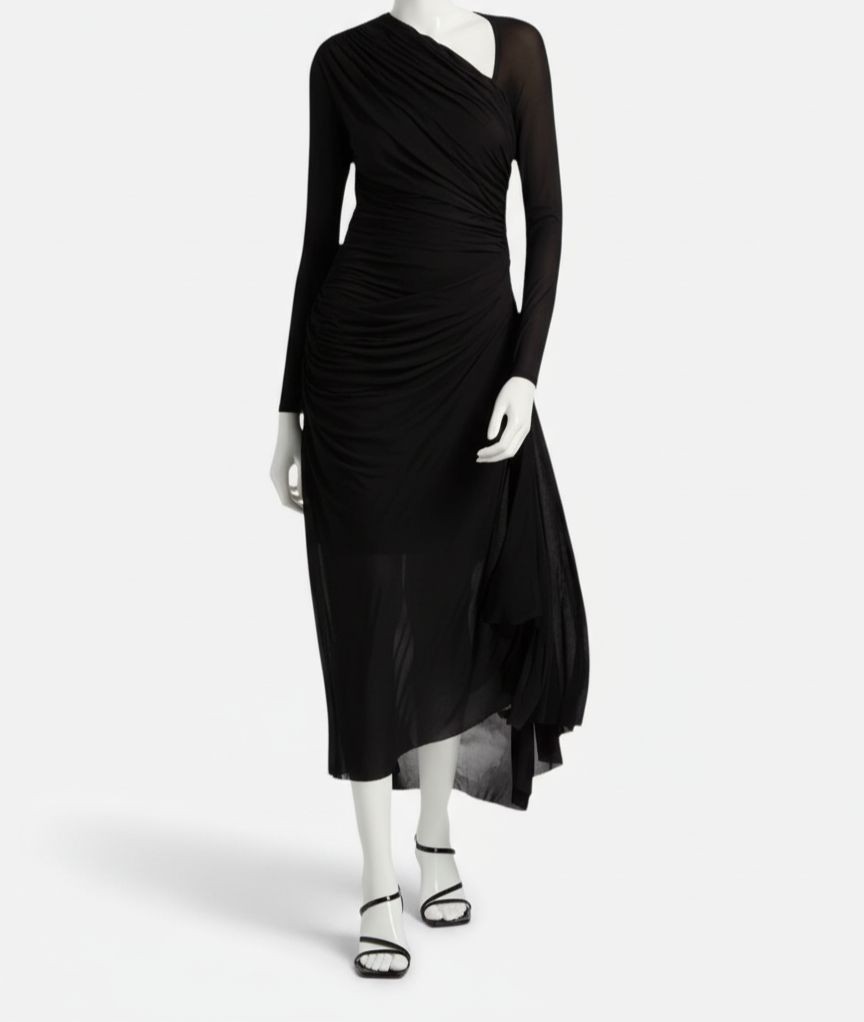 Zimmermann Women’s Black Semi-Sheer Asymmetric Neck Illustration Dress Size 2