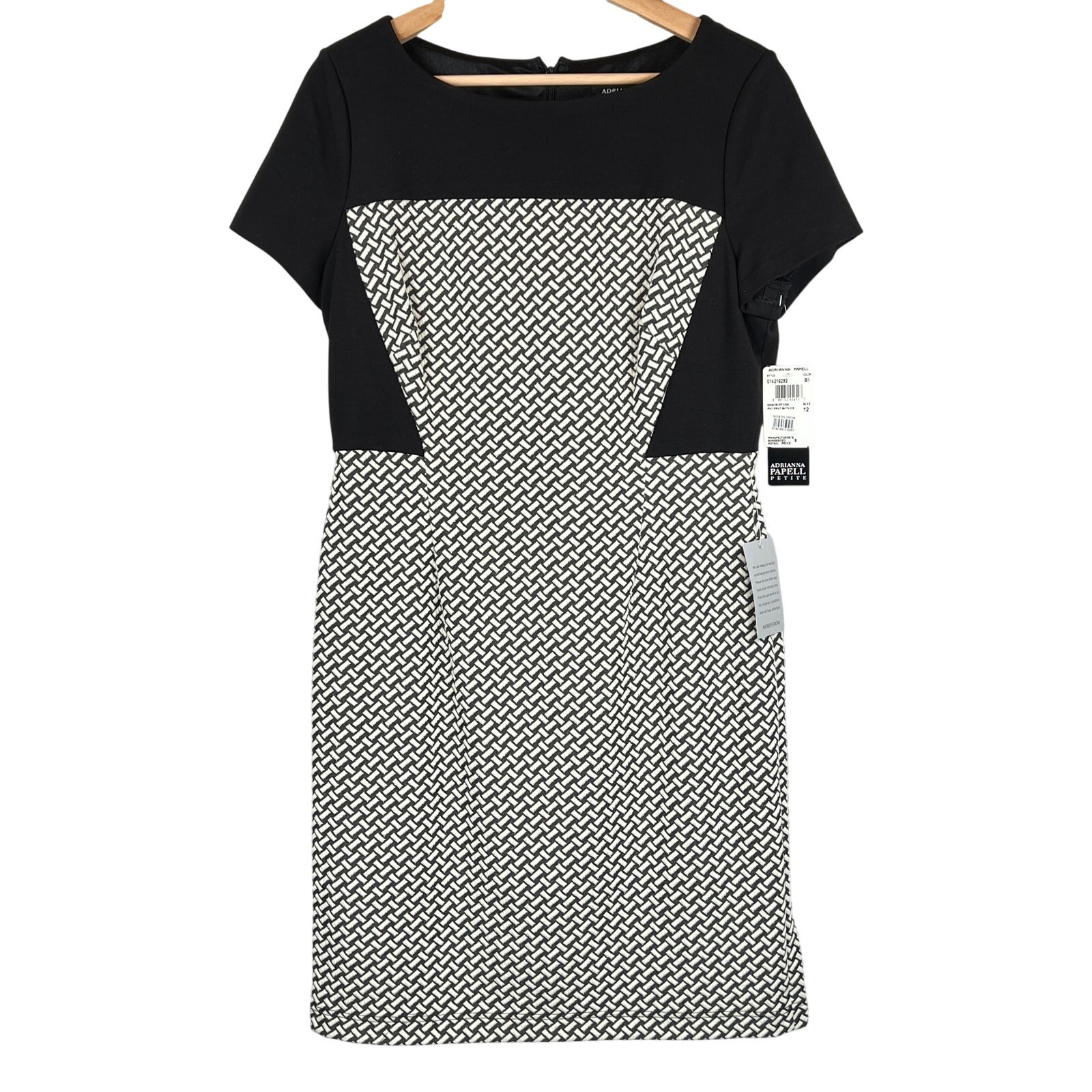 Adrianna Papell Sheath Dress Midi Black Ivory Pant Print Womens 12P