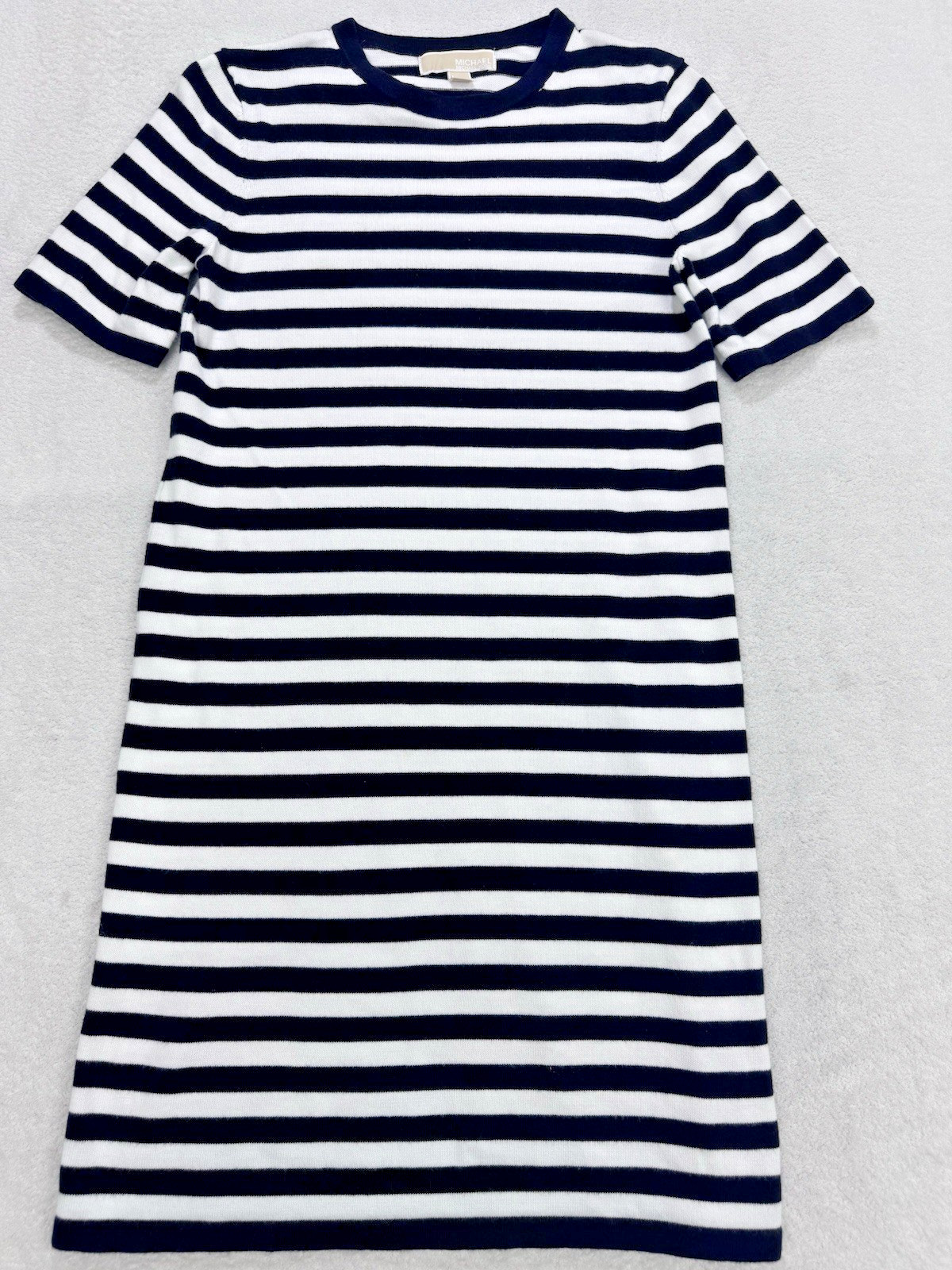 Michael Kors Dress Women XS Black &White Stripe Knit Sweater Tshirt Knee Length