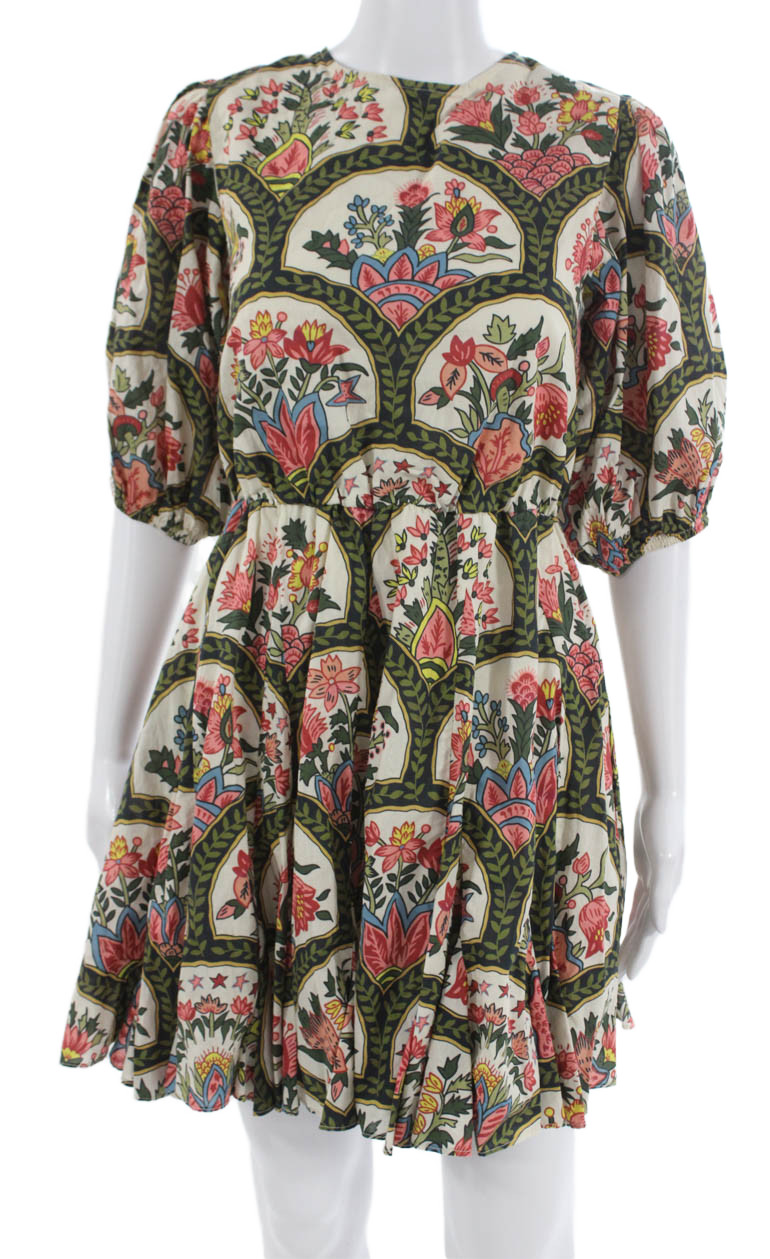 Rhode Womens Fit & Flare Dress Multicolor Cotton Short Sleeve Mini Size S