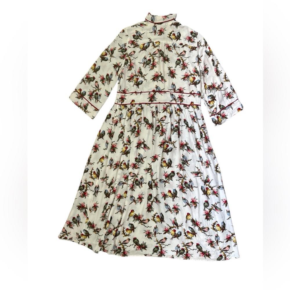RARE Baum und Pferdgarten Dandy Bird Button Up Midi Dress White Sz EU 36/US 6