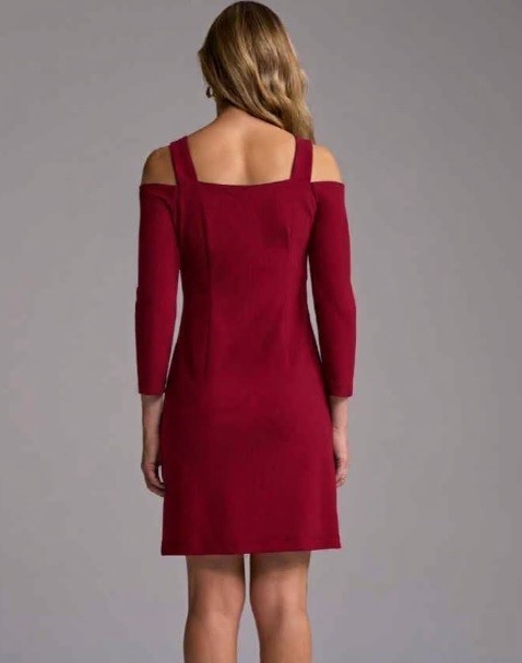 Boston Proper Beyond Travel Cold Shoulder Three Quarter Sleeve Red Dress NWT