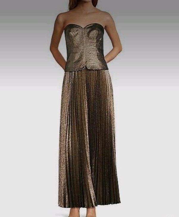 Antonio Melani Billie Crepe Strapless Pleated Metallic Maxi Dress