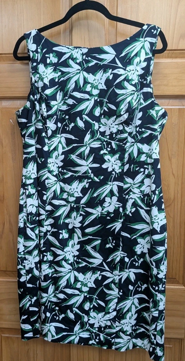 Chaps Size 16 Stretch Zip Back Princess Darts Slimming Fit Dress Sheath Shift