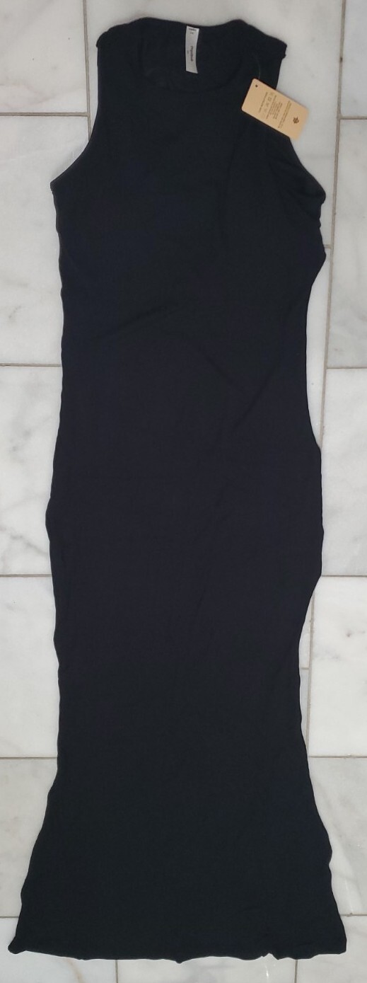 Popilush Built-In Bra Long Lounge Dress Tank Straps XXL Black Stretch