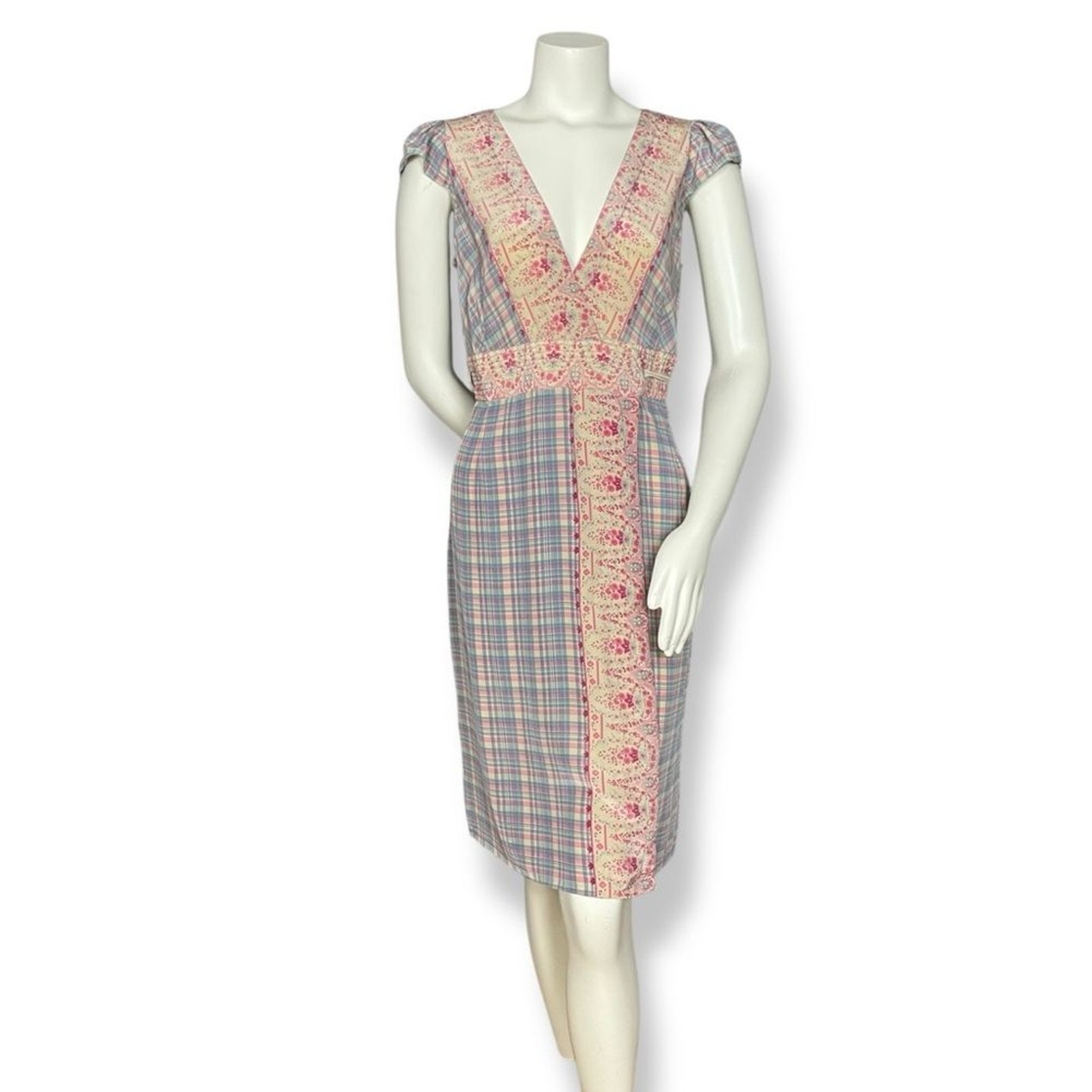 Plenty by Tracy Reese Wrap Dress Silk Plaid Women 10 Cap Sleeves Feminine V-Neck