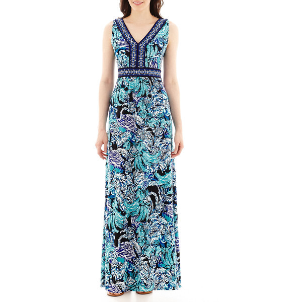 Ice Trulli Sleeveless Print V-Neck Maxi Dress Size M Msrp $70.00 New