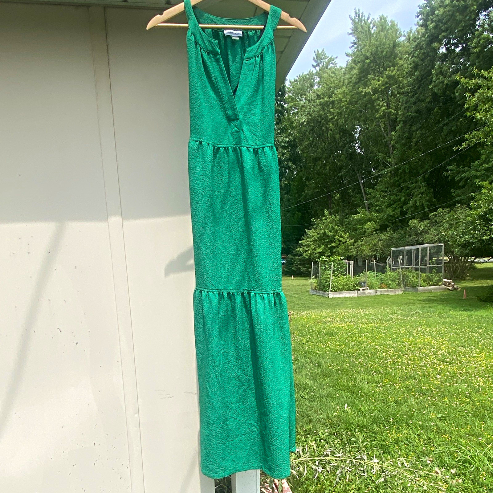Calvin Klein Womens Green V-Neck Sleeveless Textured Tiered Maxi Dress Size 8