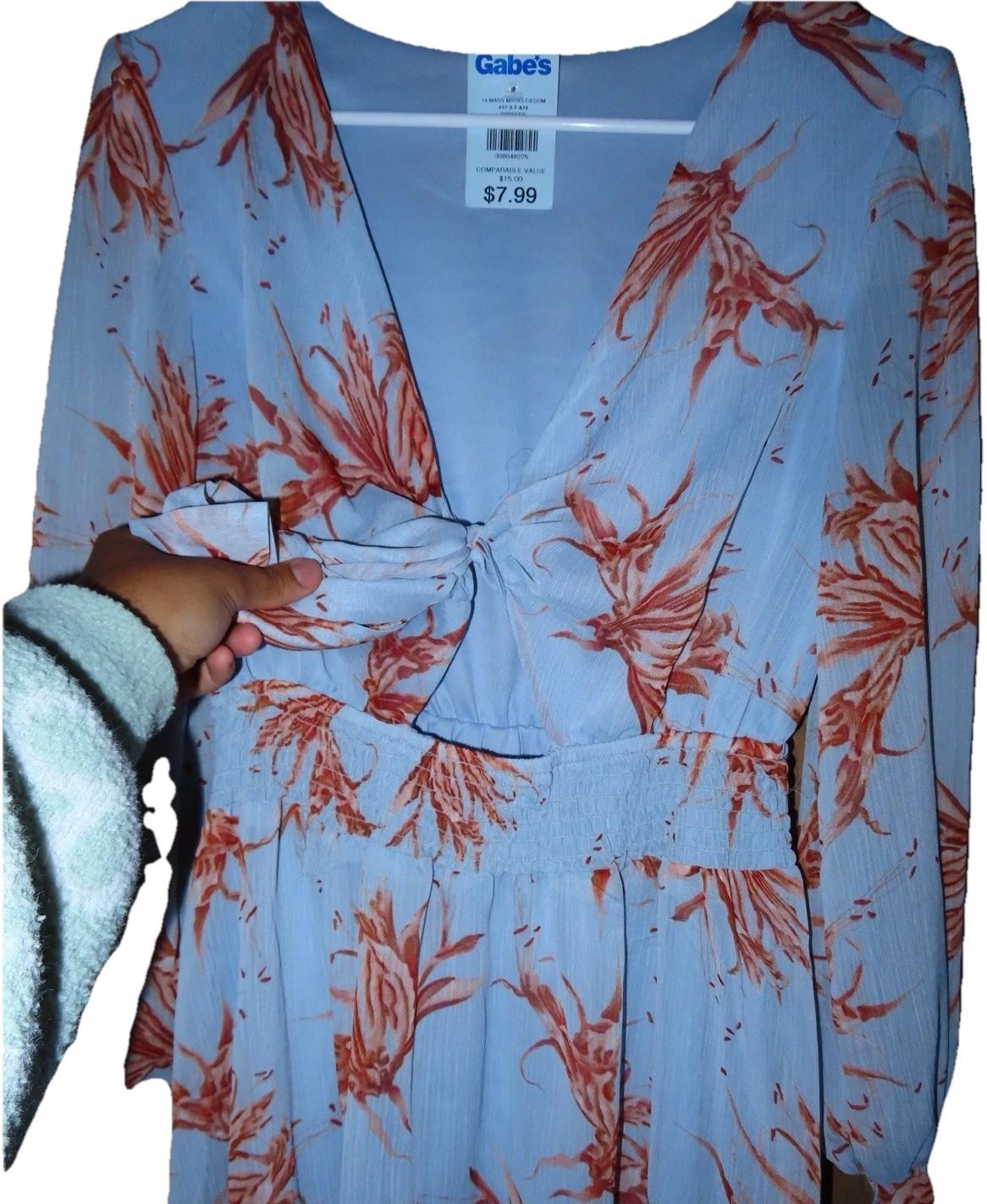 Women’s Double Lined Light Blue Flowy , Lightweight, Dress. Light Blue, L.