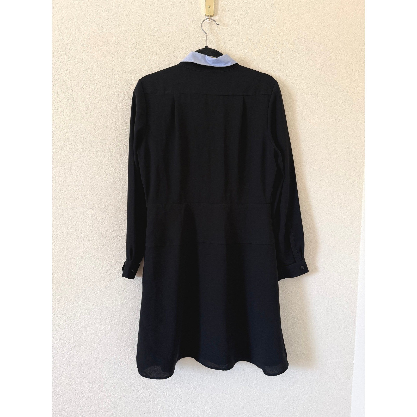 COACH 1941 Black Long Sleeve Button Up Shirt Dress Blue Contrast Collar Size 10