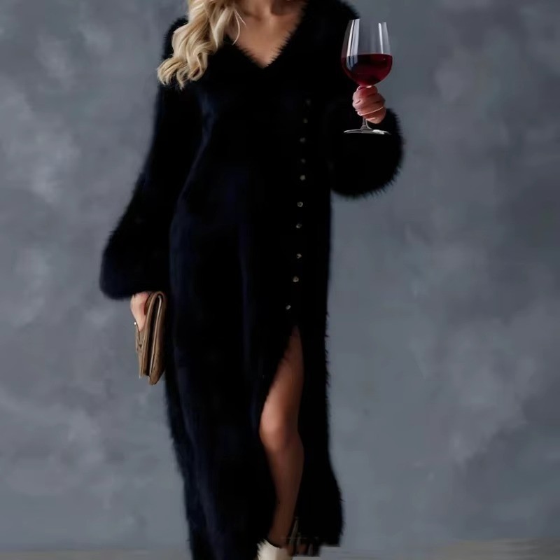 Women Elegant V Neck Long Sleeve Long Dress Autumn Winter