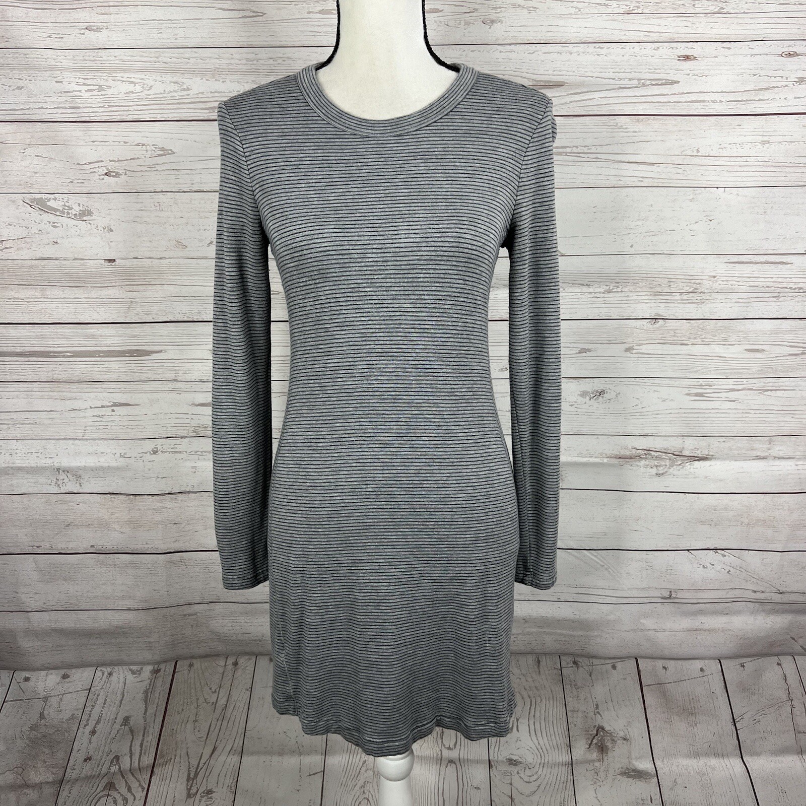 Lou & Grey Womens Mini Sheath Dress Size Small Gray Striped Long Sleeve