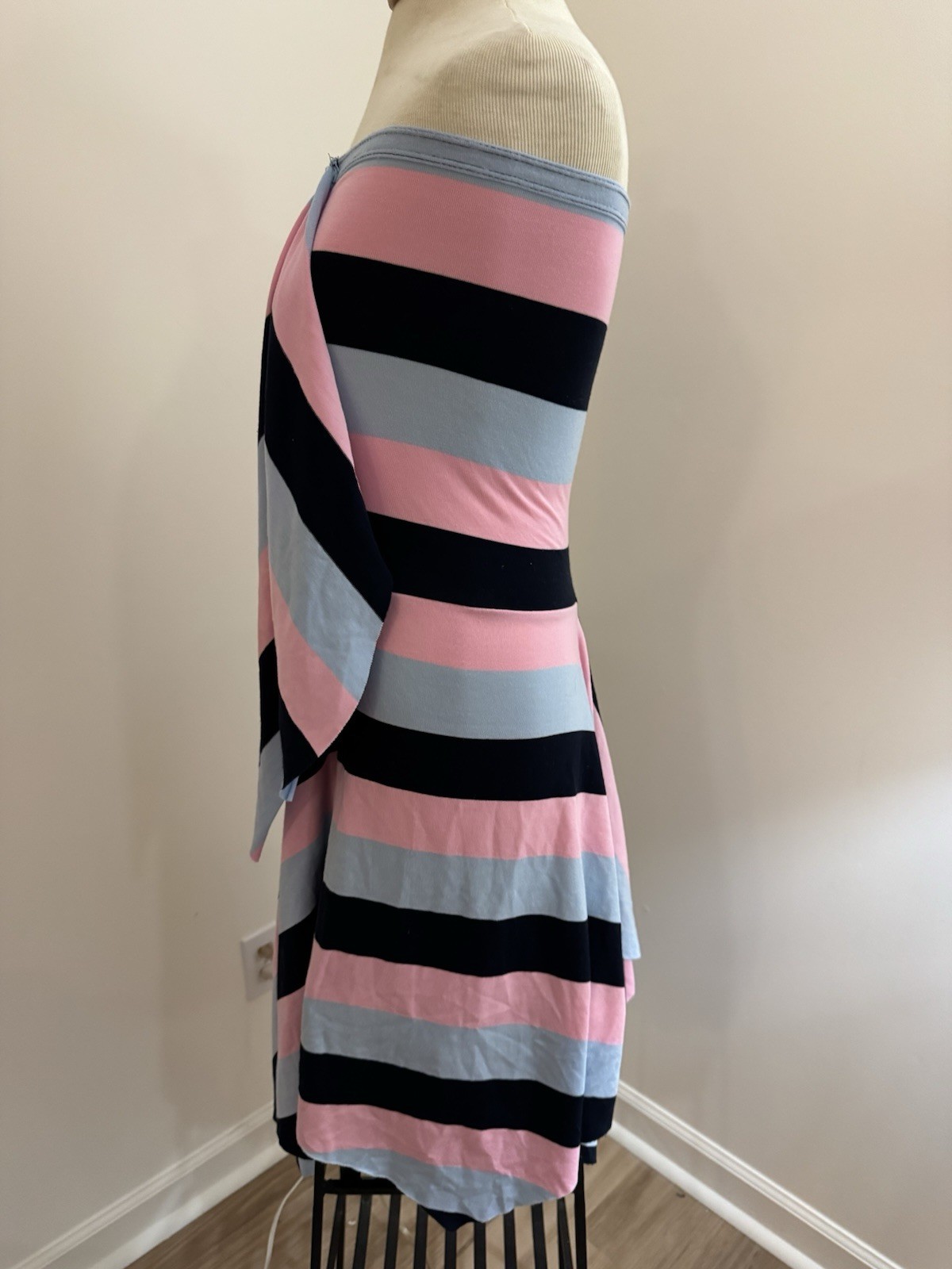 Tiffany Alana Strapless Pink Blue Black Striped Dress Sleeveless M/L Vintage Y2K