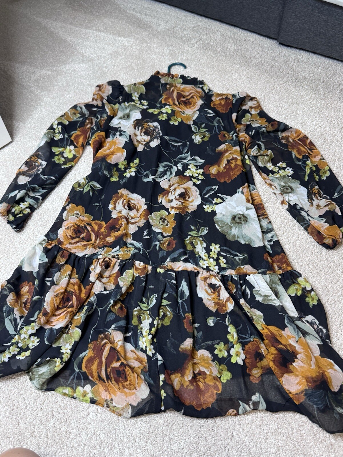 Maia Womens Multicolor Floral Long Sleeve Knee Length Fit & Flare Dress Size 8