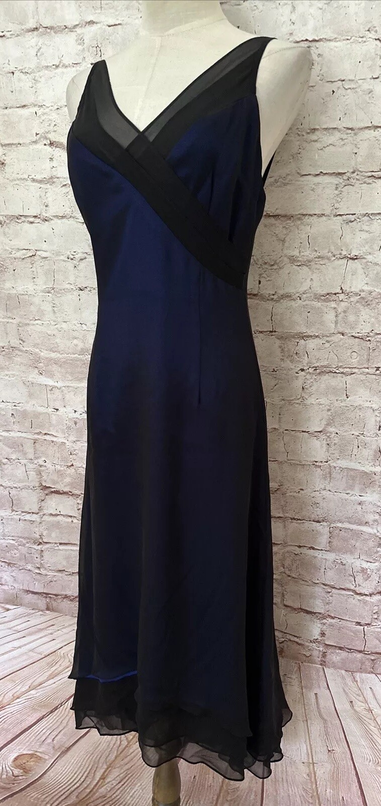 Rimini Womens 4 Sleeveless 100% Silk Cocktail Midi Dress Sheer Layered Tiers