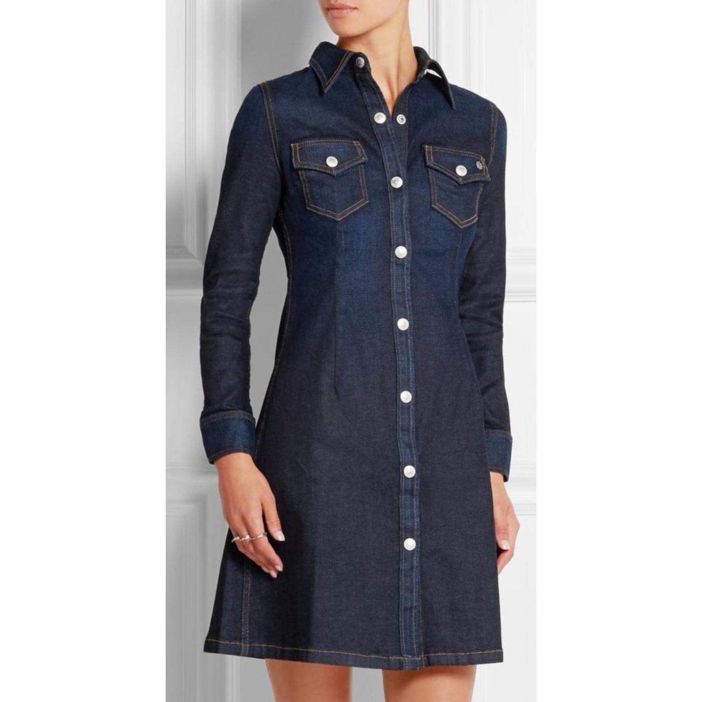 Alexa Chung For AG Adriano Goldschmied Dress Small Denim Stretch Snap Front