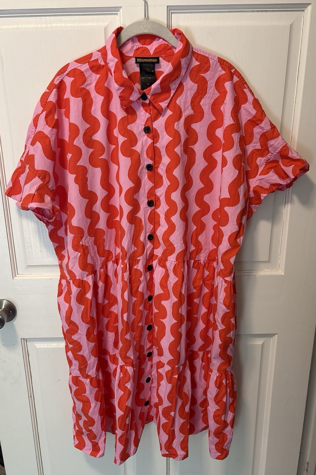 Nooworks Pink Squiggle Collared Shirt Cotton Plus Womens Dress 5x