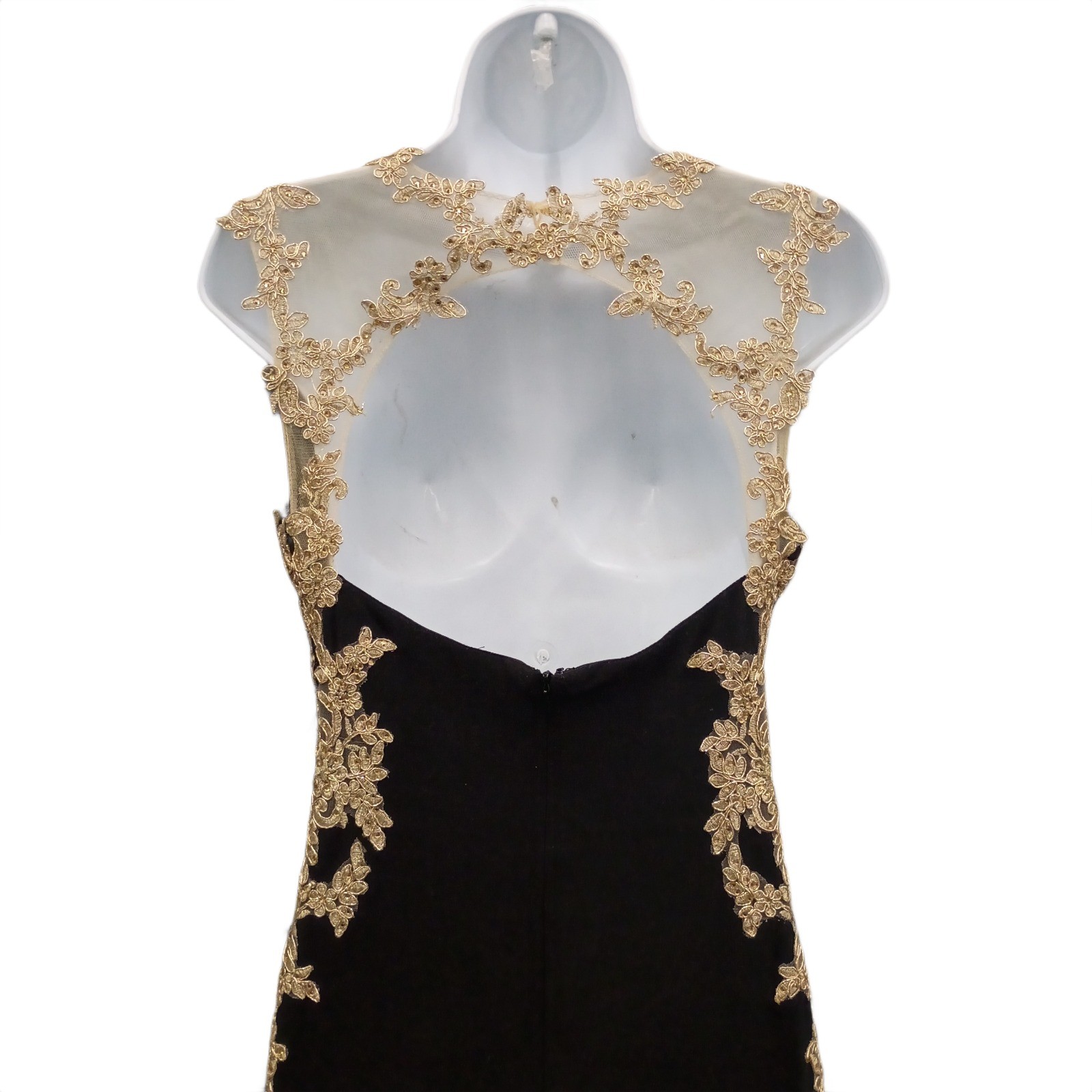 Cinderella Divine Womens 6 Black Gold Lace Column Prom Red Carpet Gown Dress