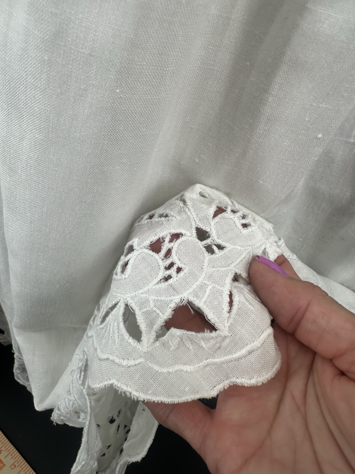VTG Connection Linen Batterberg Lace Dress 10 Cottagecore Prairie Romantic HH21