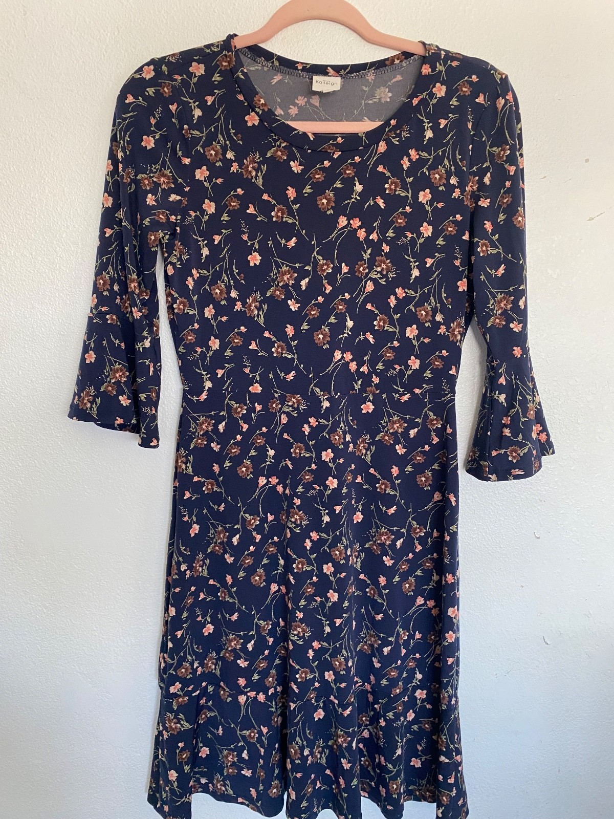 Kaileigh Dress Women’s Navy Blue Floral Knee length Cottagecore Boho Festival