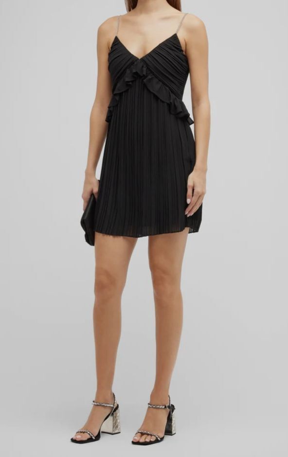 $176 Michael Kors Women’s Black Pleated Rhinestone Strap Dress Size 6