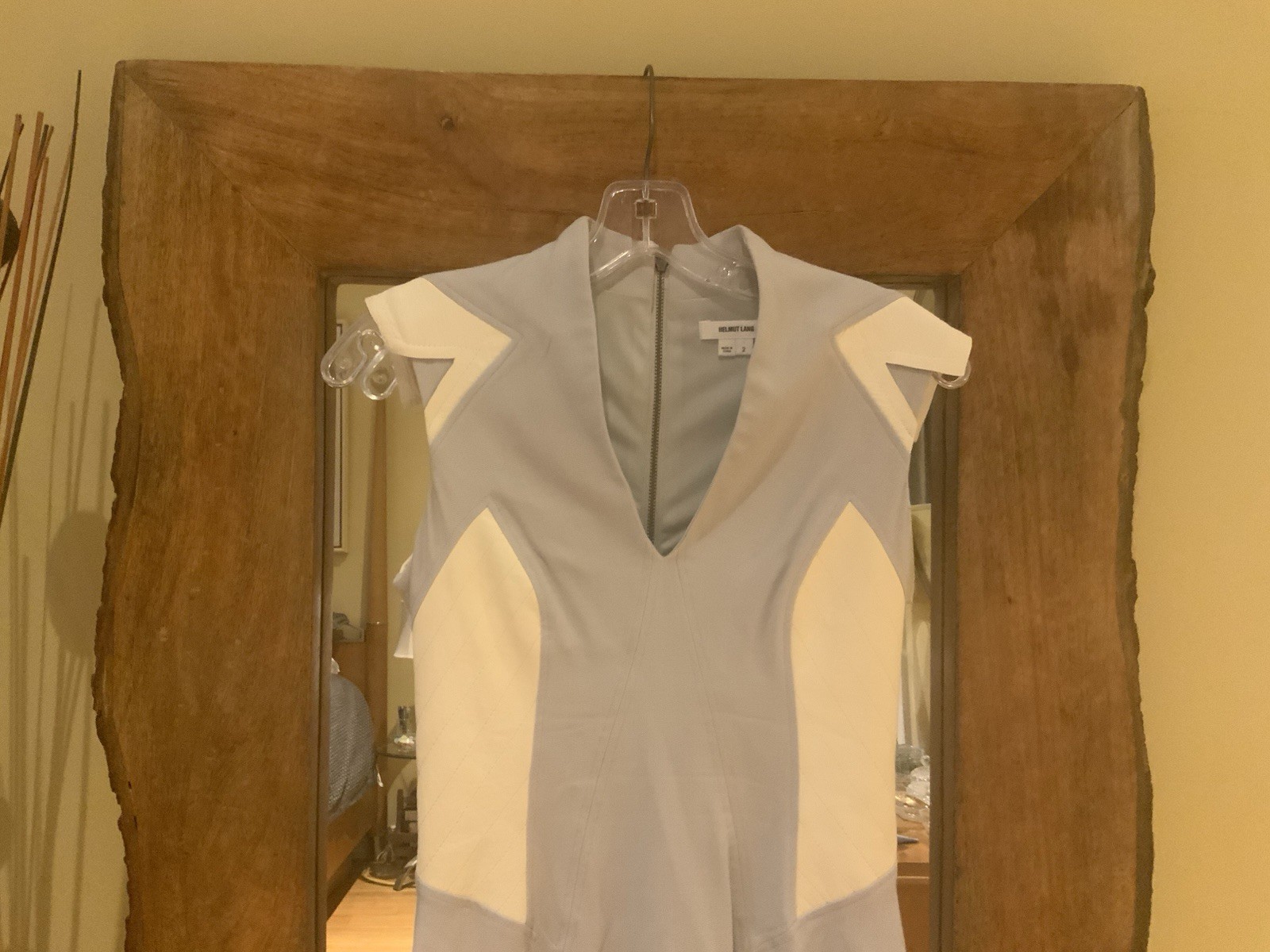 HELMUT LANG SIZE 2 LIGHT GRAY WITH LEATHER ACCENTS DRESS