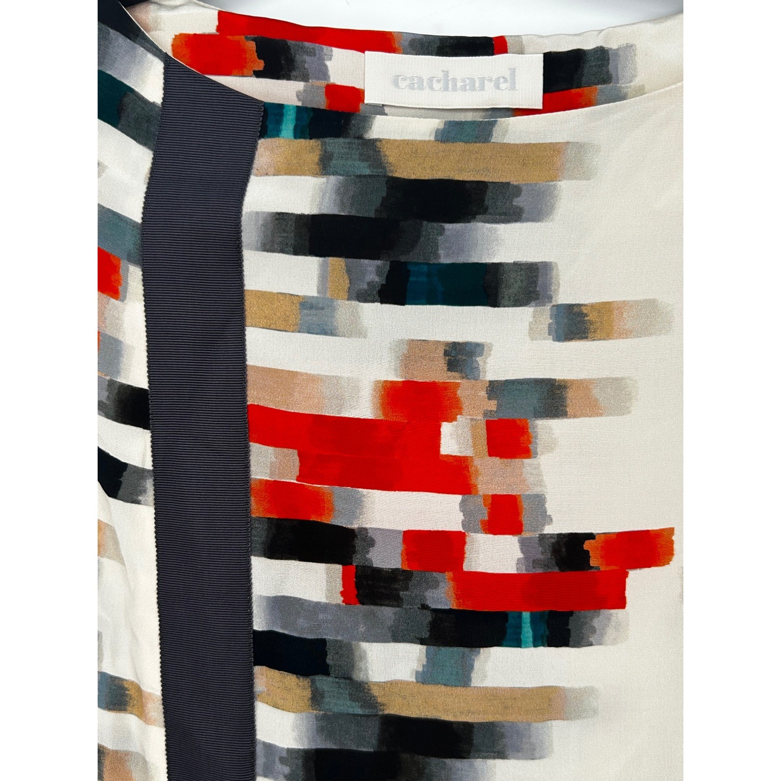 Cacharel Abstract Brushstroke Print Tunic Dress Cream Red Black Size 8 US – IW