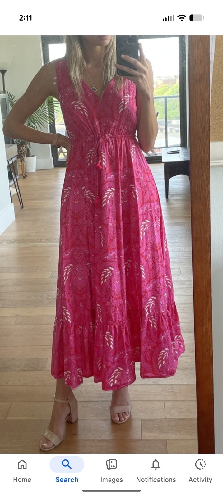 FIGUE Indira Pink Paisley Cotton Woven V-Neck Sleeveless Maxi Dress Tassel Sz L