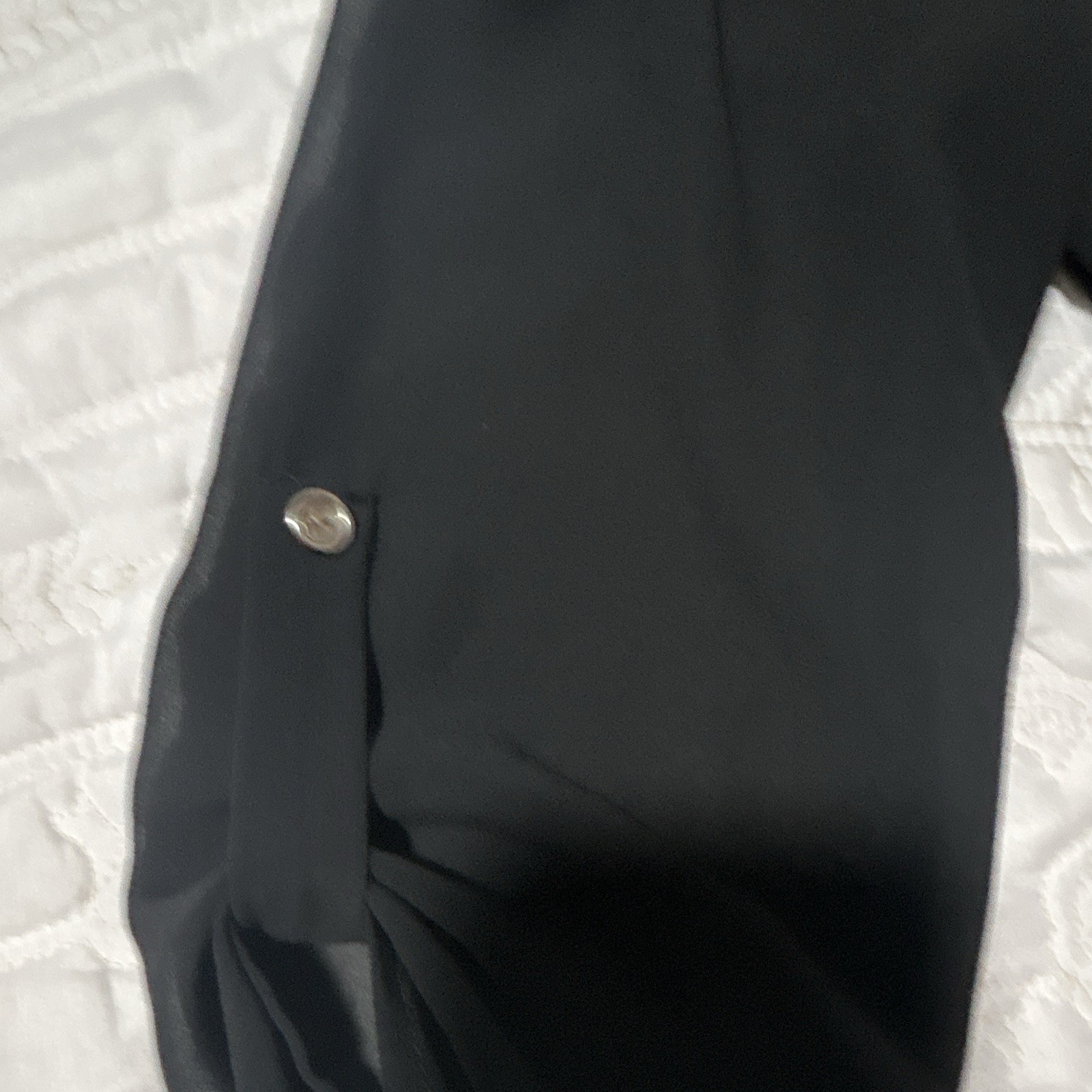 Point Women One Size Black Solid Shirt Dress V-Neck 3/4 Sleeve Metallic