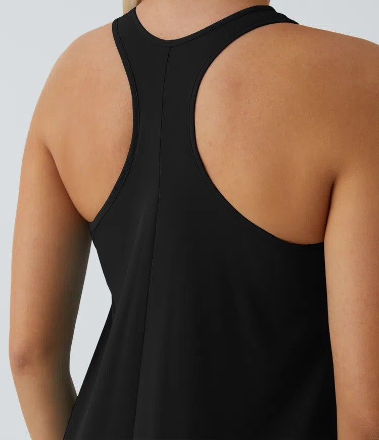 Halara Breezeful Racerback Side Pocket High Low Flowy Midi Dress Medium NWT