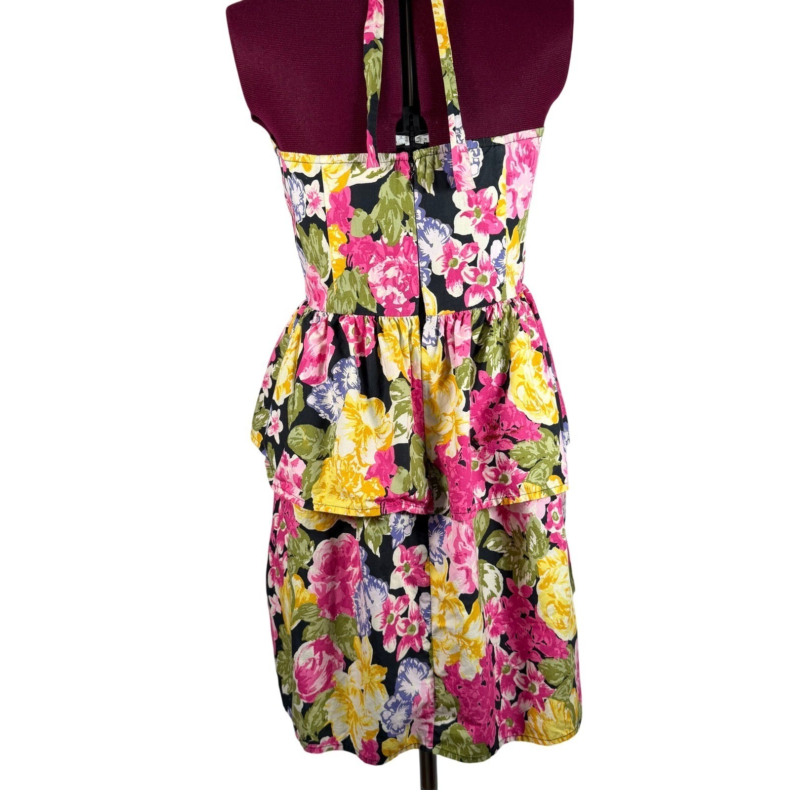 Moda International Floral Halter Dress Cotton Tiered Peplum Retro Y2K Vtg Size 6