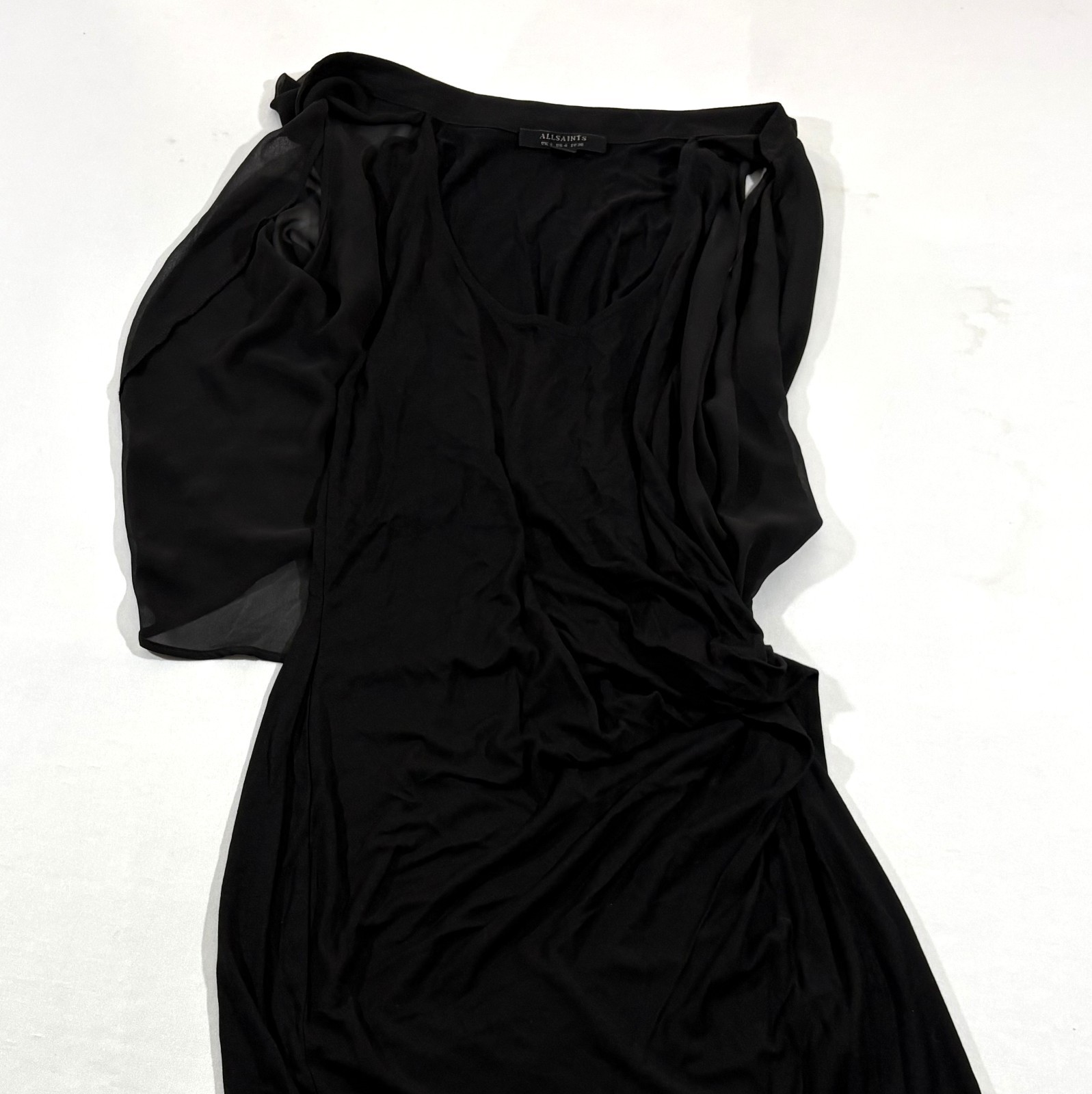 All Saints Black Siri Sleeveless Mini Dress Sheath Blouson Cocktail Grunge Sz 4
