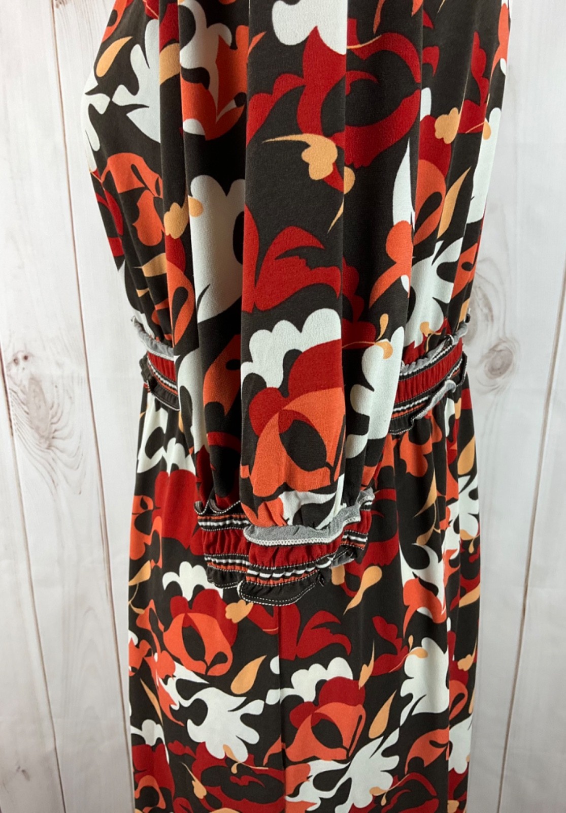Max Edition Multicolor V-Neck Faux Wrap 3/4 Sleeve Ruffle Midi Dress Size XL