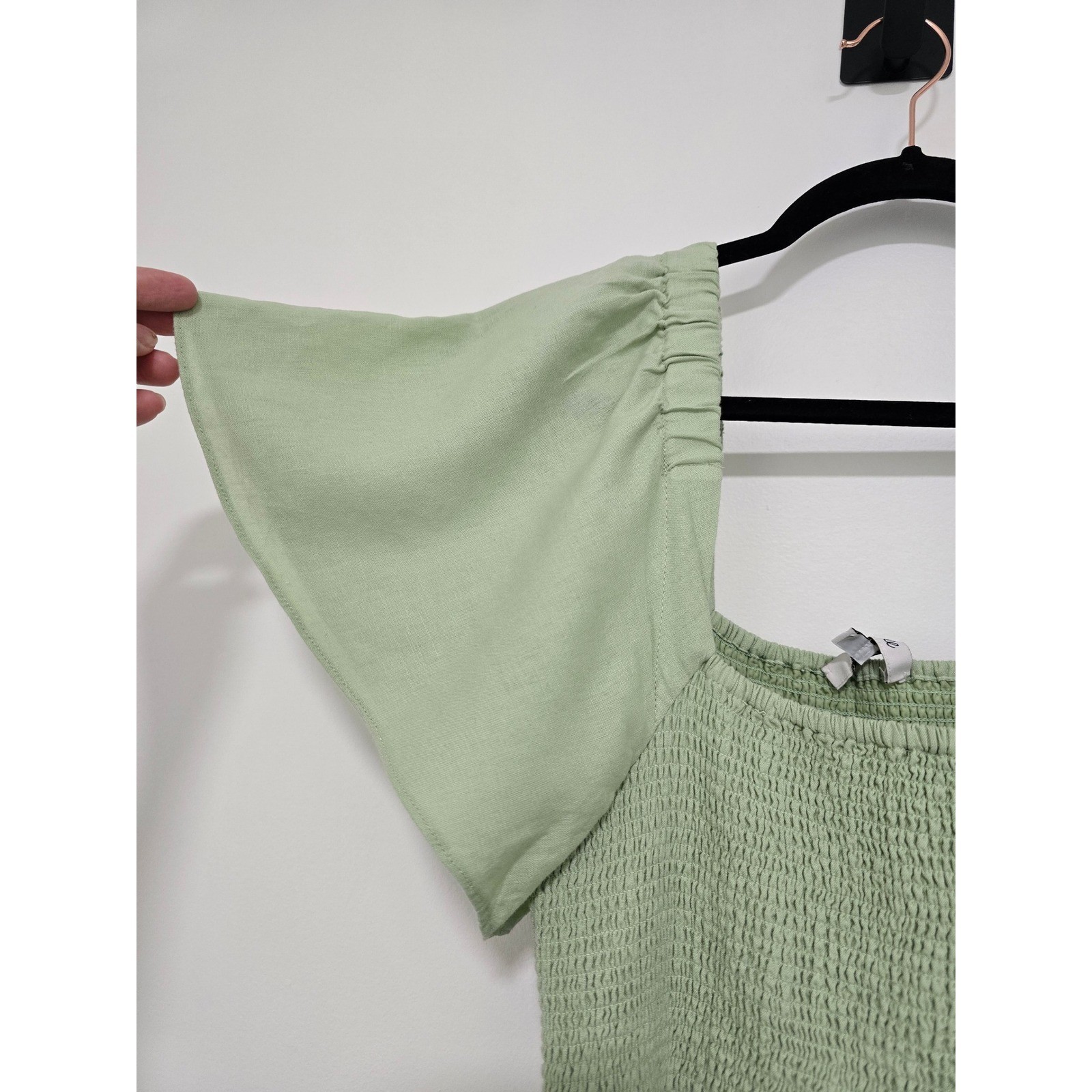 Madewell Linen-Blend Lucie Smocked Midi Dress Size Small Sunfaded Mint MD141