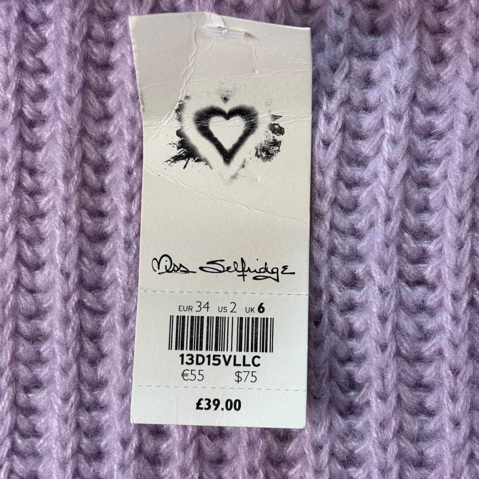 Miss Selfridge Sweater Dress Chunky Knit Lavender Purple Mock Neck US 2