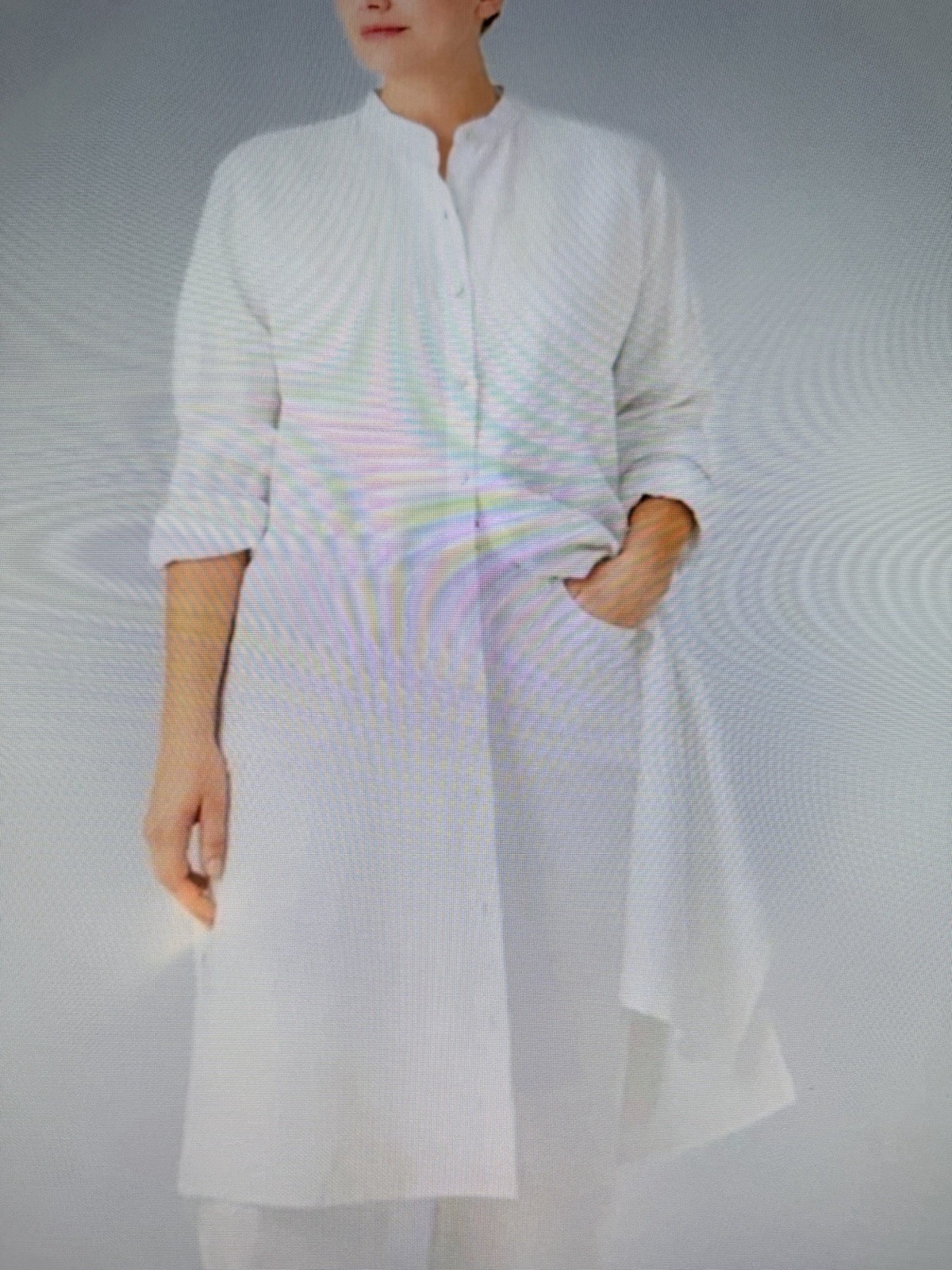 New Eileen Fisher Organic Linen Long Shirt Tunic Dress White 2X Mandarin Collar