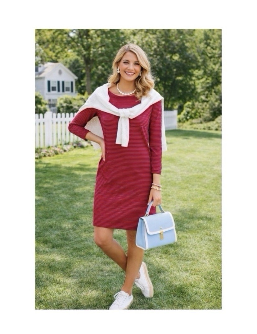 Vineyard Vines Red And Navy Blue Striped Sankaty Dress Size XL
