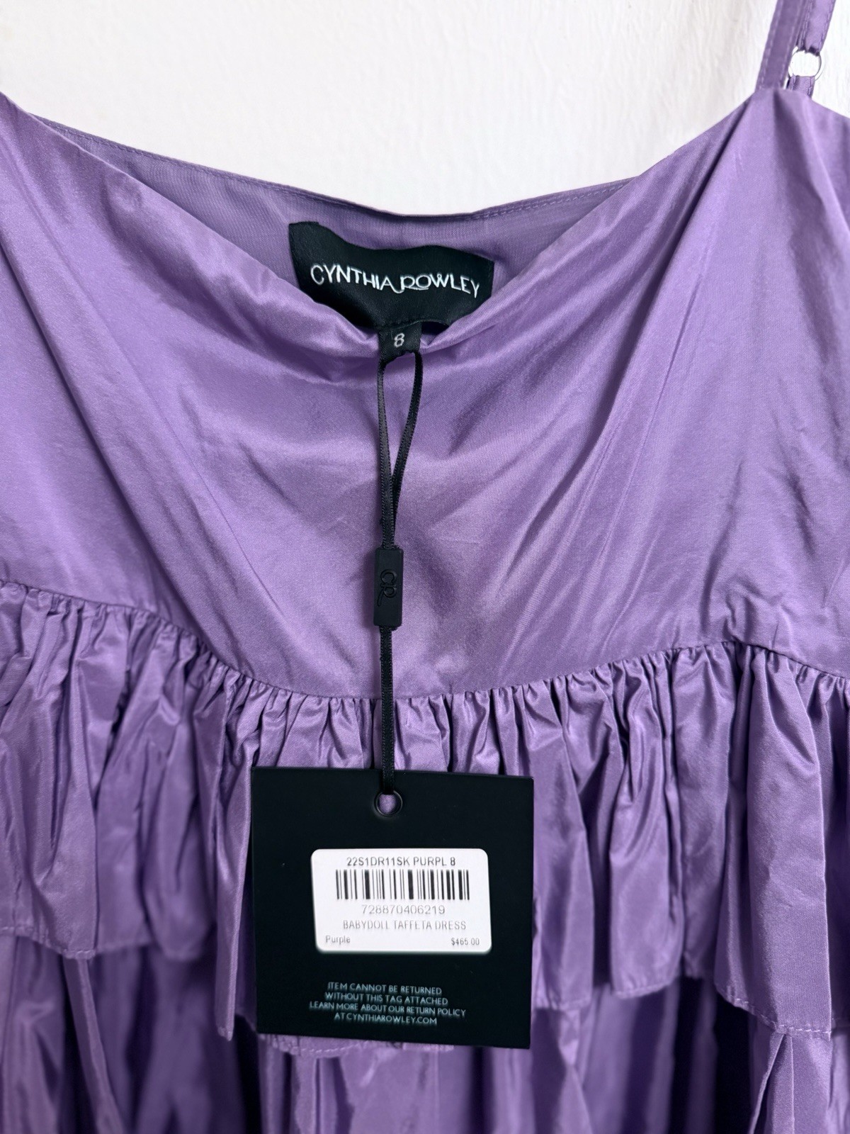 Cynthia Rowley Tiered Spaghetti Strap Silk Dress Lilac NWT $465 Size 8