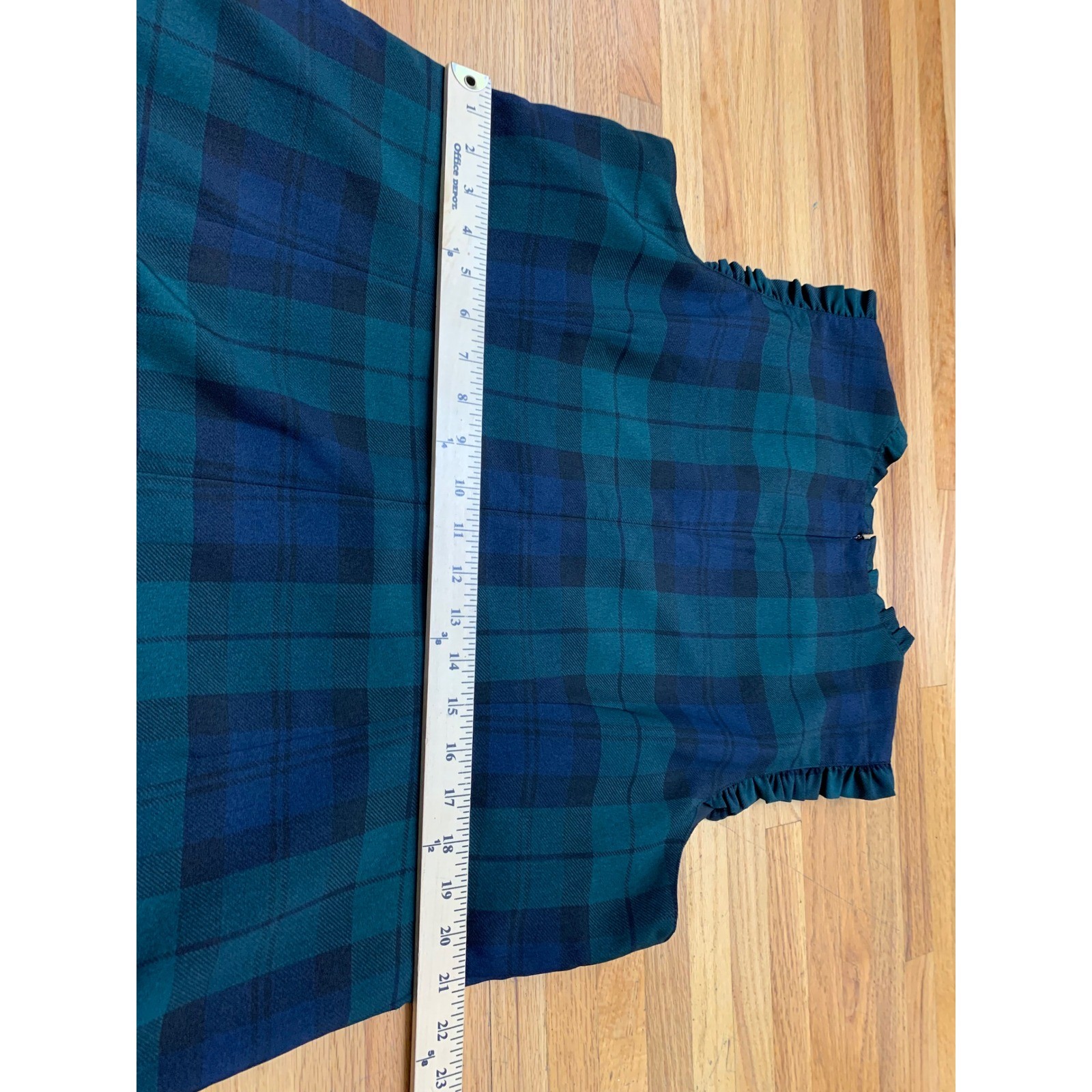 J.Crew Black Watch Plaid Ruffle Neck Shift Dress Green Blue Tartan Size 18