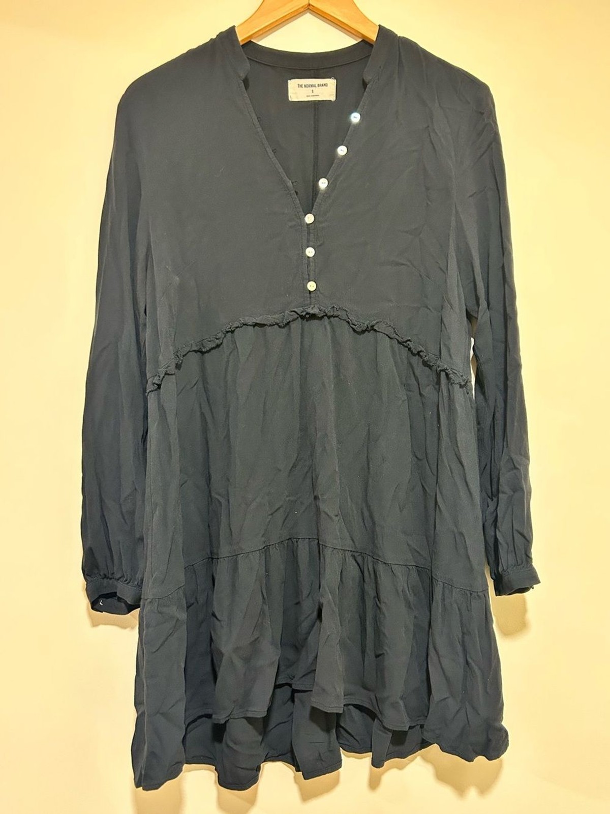 The Normal Brand Alexis Tiered Peasant Mini Dress in Black Size Small