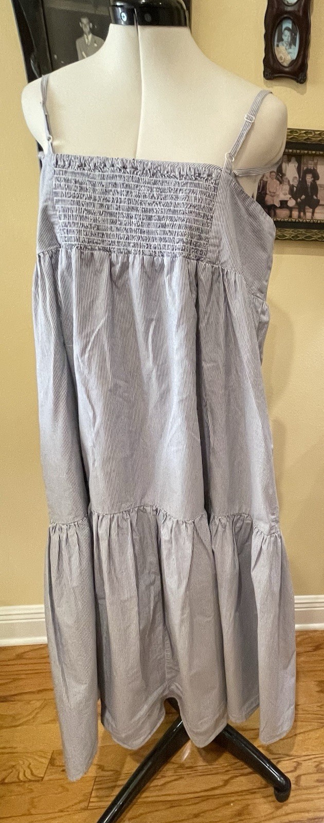 Levi’s Blue White Striped Smocked Button Front Midi Sundress Size L