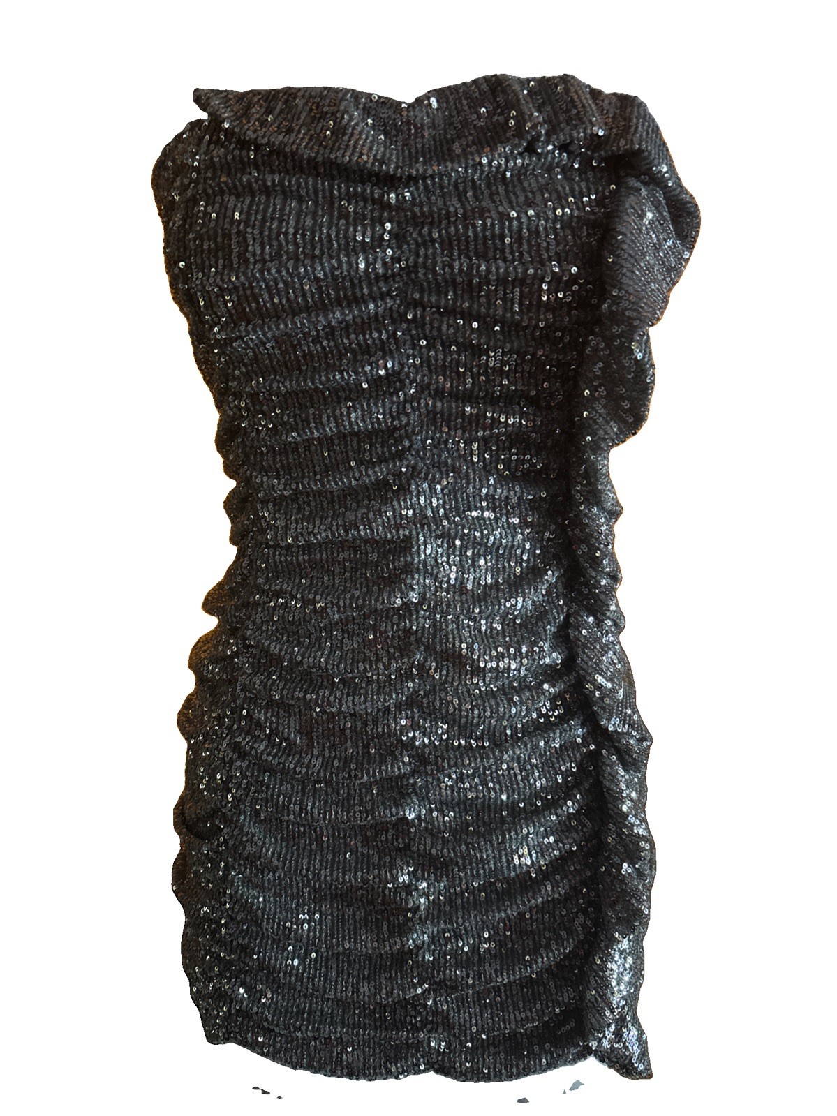 Zara Limited Edition Silver Sequin Ruched Mini Dress Size Medium
