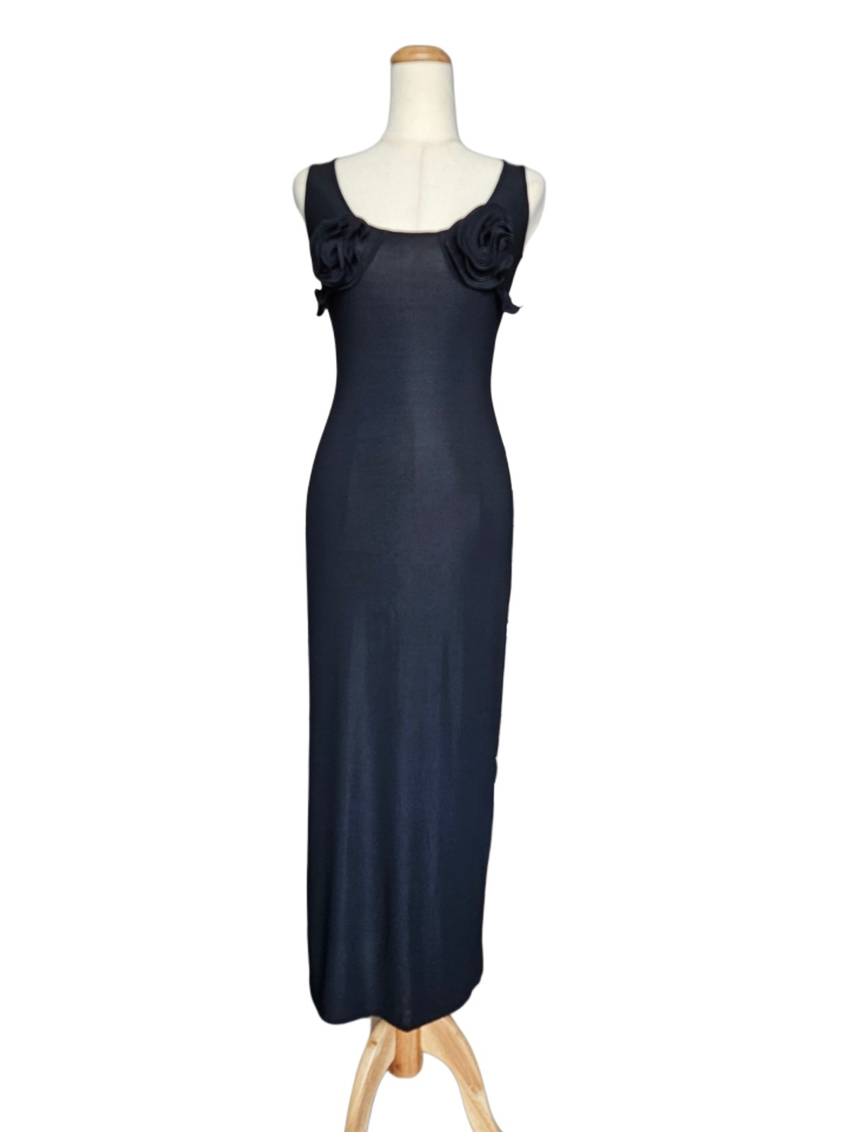 Magda Butrym Black Sleeveless Floral Applique Bodycon Long Dress