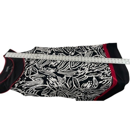 Enfocus Studio Women Black White Abstract Leaf Print Sheath Dress Red Trim 12