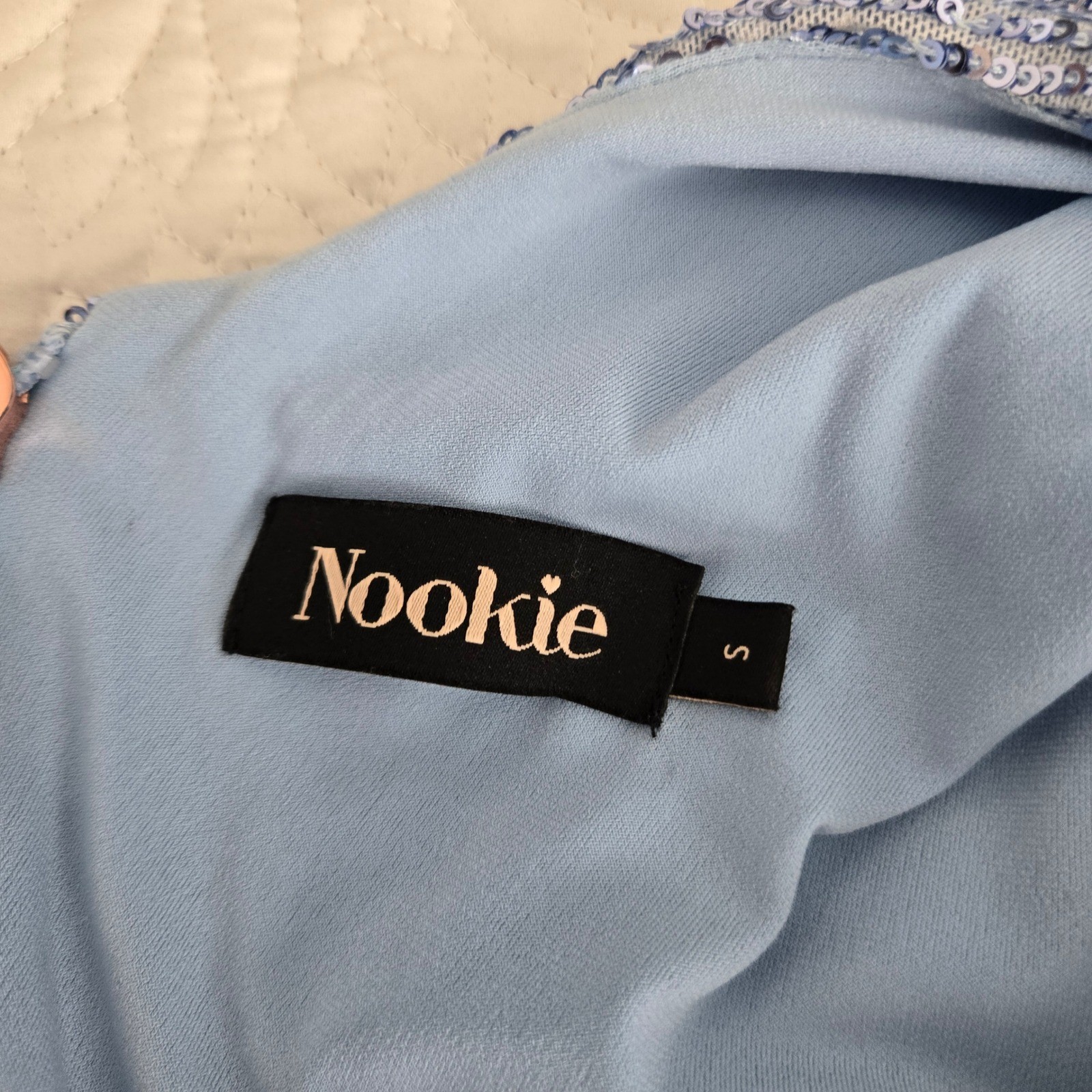 Nookie Womens One Shoulder Sequin Mini Dress Light Blue Long Sleeve Small