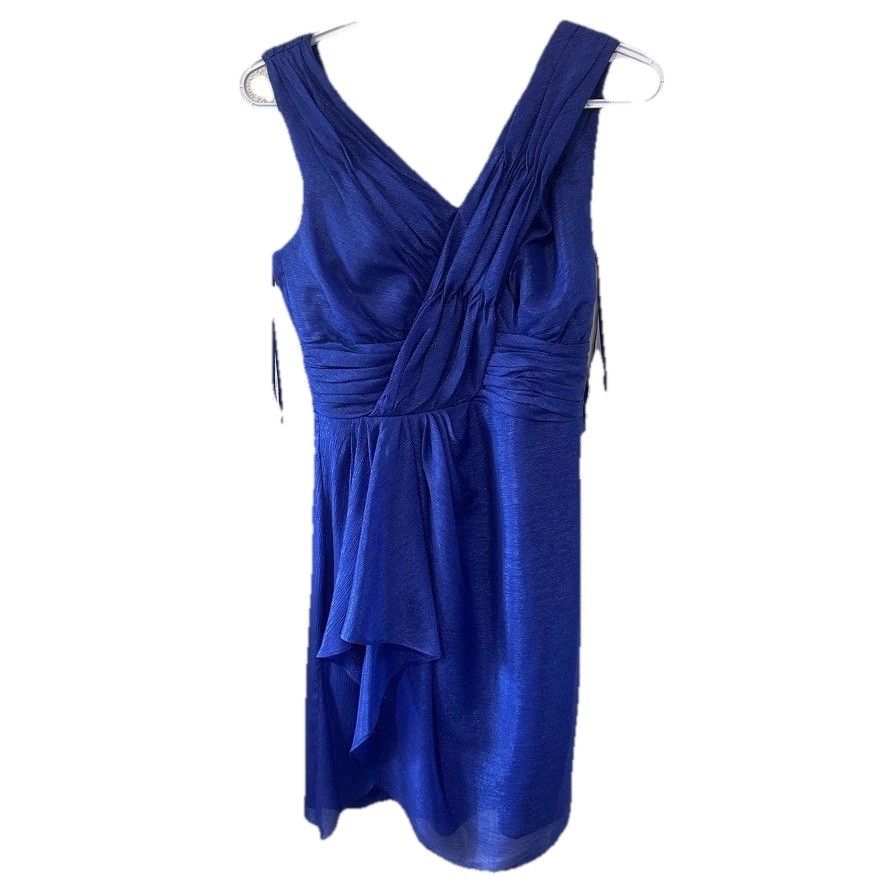 Tahari Cross Over V Neck Sheath Dress Royal Blue Sz 4 Event Wedding Guest Date