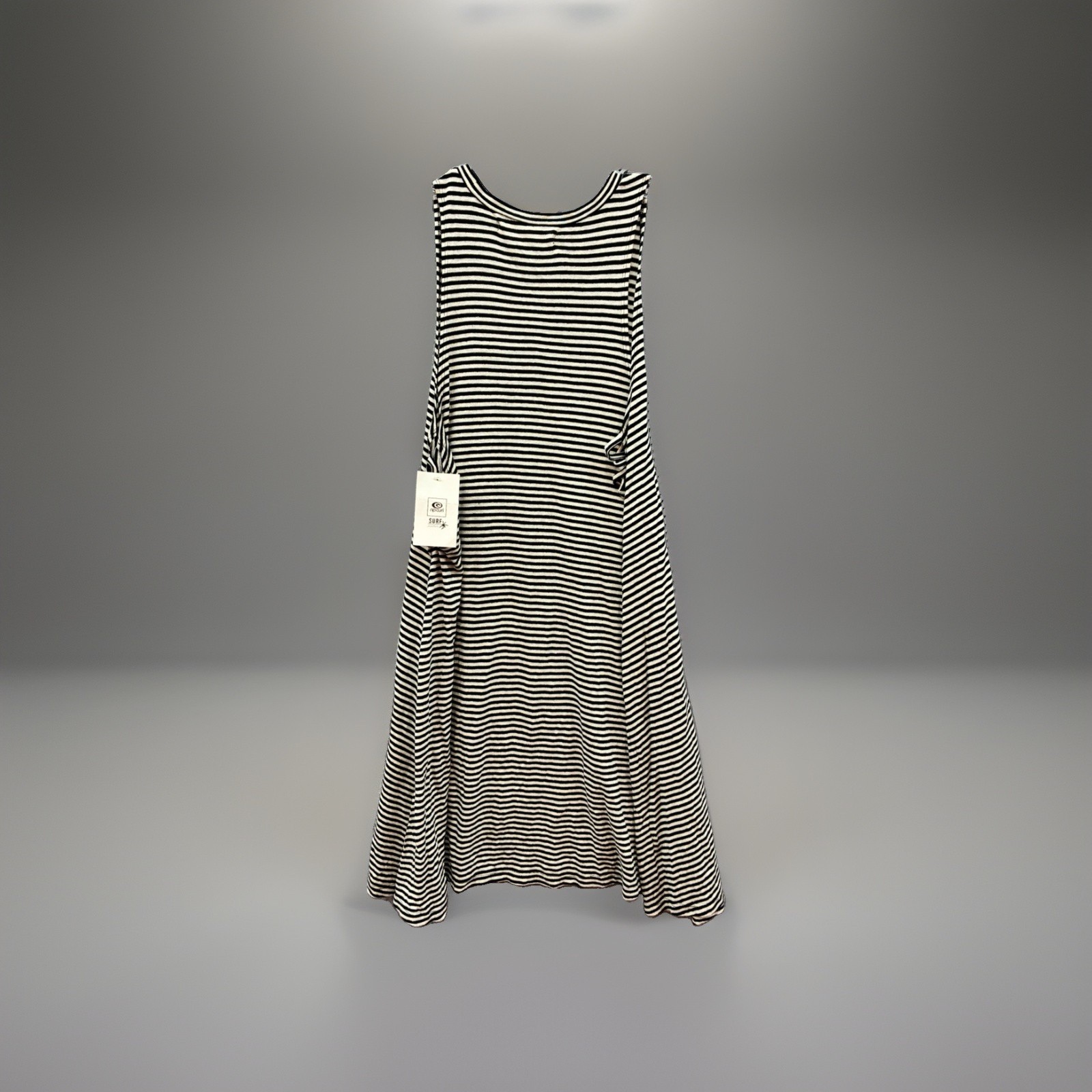 New Rip Curl Black Jersey Striped Dress Size L Festival Coastal Beach Midi